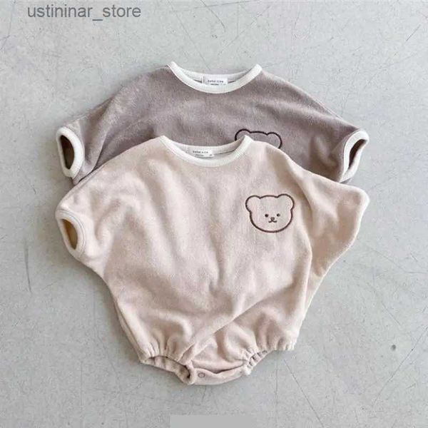 Camisetas 2023 verão novo bonito dos desenhos animados urso impressão bebê manga curta bodysuit algodão solto infantil casual macacão bebê menino menina roupas24328