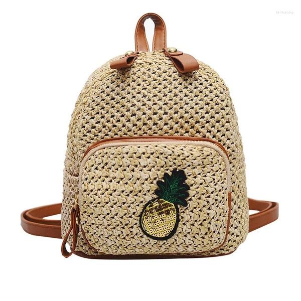 Школьные сумки Мини-рюкзак Женская соломенная сумка Модная тканая повседневная сумка