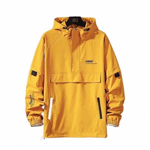 Giacca da uomo primavera autunno trendy pullover sottile giacche con cappuccio hip hop streetwear maschile cappotto casual tuta sportiva gialla giacca a vento 04JC #