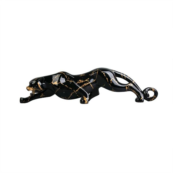 Skulpturen, kreative Schwarzgold-Leoparden-Tierstatue, wilde Kraft, Kunsthandwerk, Heimdekoration, Büro, Schreibtisch, Ornamente, dunkle Panther-Figuren, Geschenk