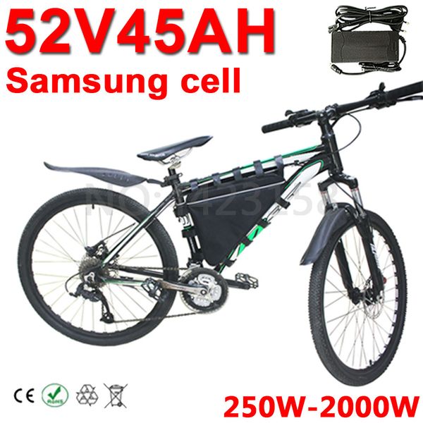 Bateria de lítio recarregável, 52v, 40ah, 18650, 14s11p, 58.8v, 2000w, 1000w, scooter, bicicleta elétrica, bateria ebike + carregador 58.8v 5a.