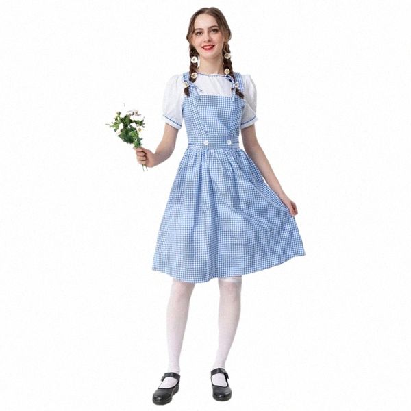 Erwachsene Dorothy Maid Blau Plaid Dr Cosplay Halen Kostüm Oktoberfest Dirndl Für Frauen W82b #