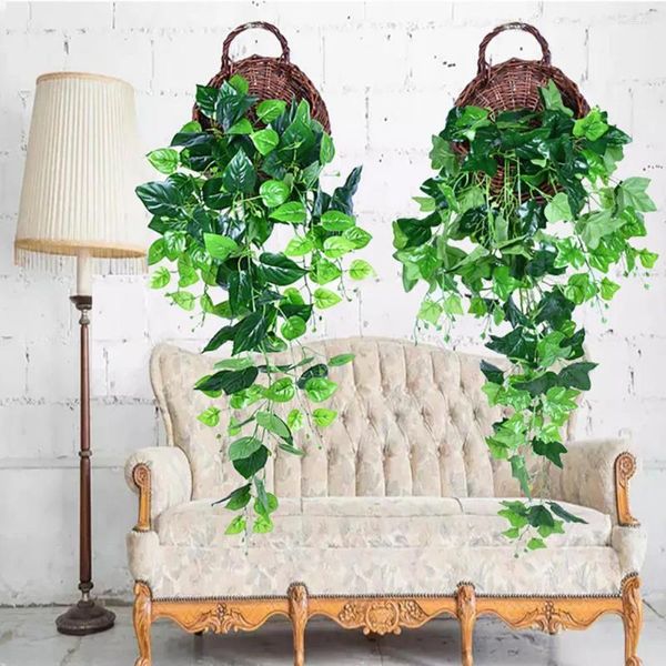 Flores decorativas plantas artificiais penduradas videiras decoração de jardim de casamento decoração de plantas falsas para parede decoração de folhas verdes