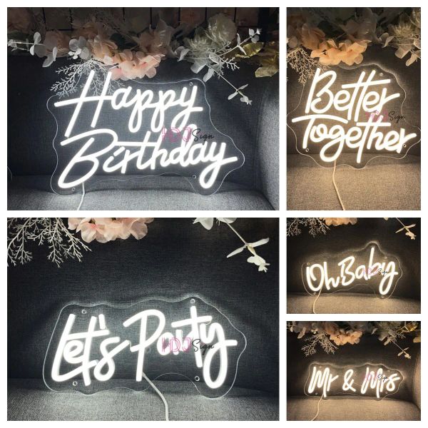 L'insegna al neon a LED per l'alimentazione di buon compleanno consente alle luci al neon della festa la decorazione di compleanno di nozze di firmare meglio insieme la decorazione della parete della stanza delle luci al neon
