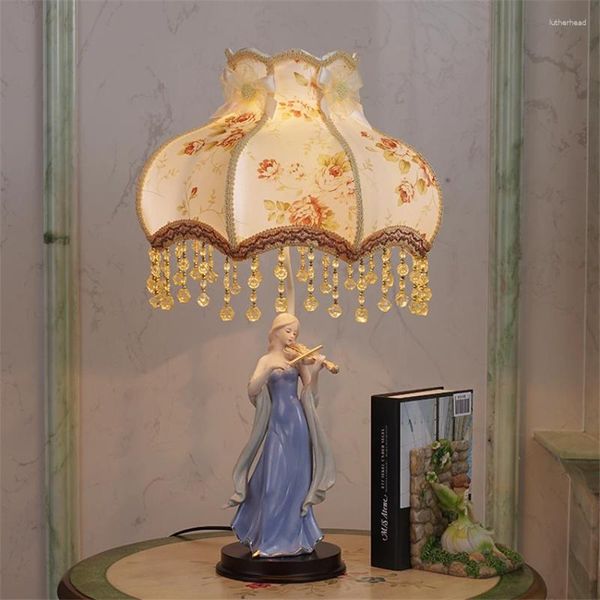 Lampade da tavolo Lampada da tavolo in stoffa europea Camera da letto Comodino Principessa Soggiorno Bambini Nordic Deco Regalo di nozze Lampade da scrivania