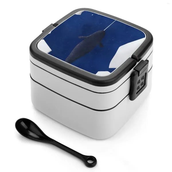 Geschirr Narwhal Double Layer Bento Box Tragbares Mittagessen für Kinder Schule Wasser Sand Klar Tierkunst Iain O Aquatic