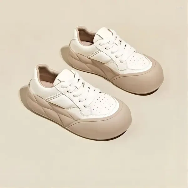 Sapatos casuais tophqws 2024 tendência plataforma de couro genuíno tênis feminino moda coreana dedo do pé redondo mocassins esporte feminino