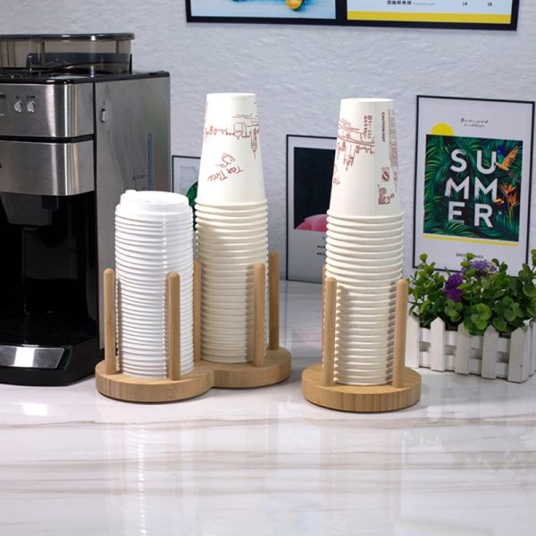Raflar Tek kullanımlık fincan depolama tutucu raf rafı su çay bardağı daha uzun çubuklu kupa ekran standı organizatör malzemeleri ile ahşap dağıtıcı