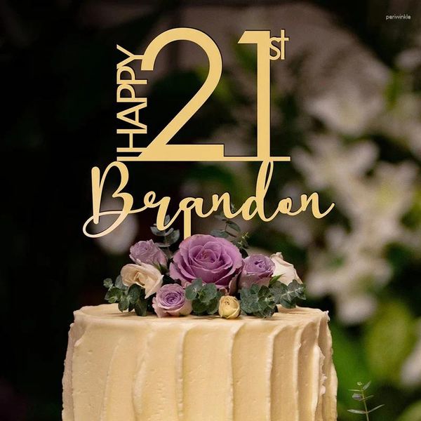 Partyzubehör, personalisierter Kuchenaufsatz „Alles Gute zum Geburtstag“, Namensspiegel, Gold, individuell, 21., 10 verschiedene Farben
