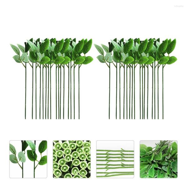 Flores decorativas 40pcs folhas artificiais Hastes Rose Flear Picks Bouquet Diy Bouquet Fazendo feixes verdes para decoração