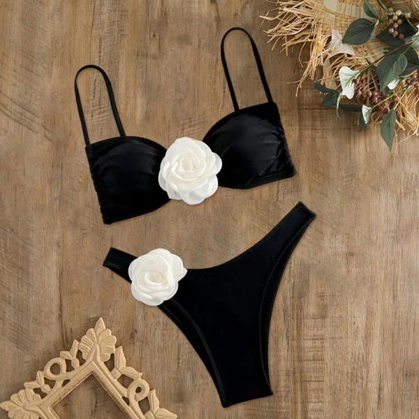Damen-Badebekleidung, sexy Bikini-Set, stilvoll, 3D-Blume mit hoher Taille, Röhrenoberteil für schnell trocknenden Badeanzug, Badestrand