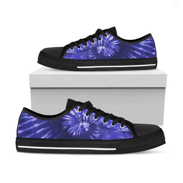 Sapatos casuais bkqu azul roxo tie-dye baixo-top lona plana mulheres retro rendas senhora tênis ao ar livre respirável calçado de lazer