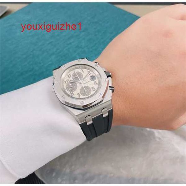 AP Sport-Armbanduhr, Royal Oak Offshore-Serie, Präzisionsstahl, automatische mechanische Uhr für Herren, 26470ST.OO.A801CR.01, Zeitluxus, weißer Durchmesser