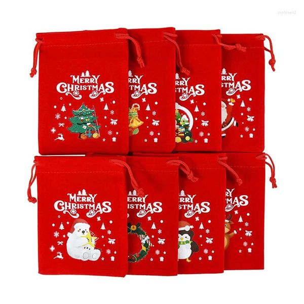 Подарочная упаковка 5/10 шт., красный рождественский мешок для конфет, тканевый мультяшный Санта-Клаус, упаковка, веселые украшения для дома и детей
