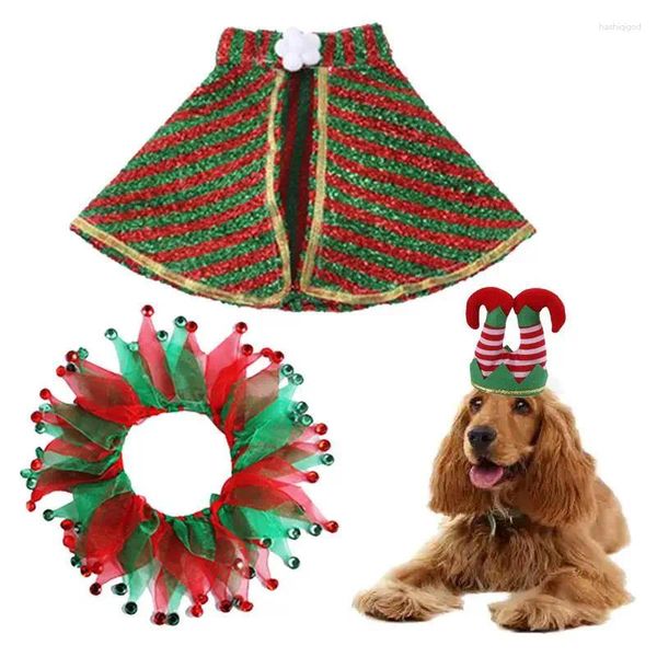 Costumi per gatti Abiti natalizi 3 pezzi Abiti per cani Costume Peluche Colletto da clown Mantello Abito comodo e carino