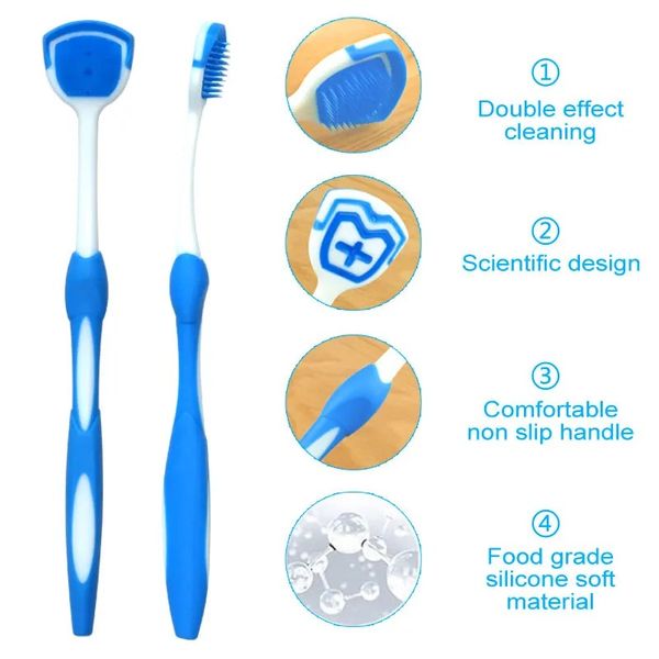 Escova de língua de silicone macio limpeza profunda escova de revestimento de língua limpador de língua dental raspador de respiração fresca cuidados orais