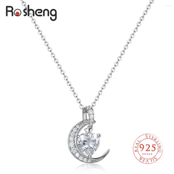 Pingentes real s925 mês de nascimento lua estrelas pingente colar para mulheres brilhante strass birthstone clavícula corrente aniversário jóias presentes