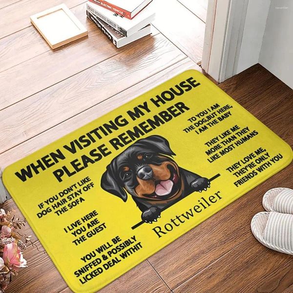 Tapetes de banho Rottweiler Dog Mat Pet Amarelo Tapete de Banheiro para Chuveiro Decoração de Casa Anti Slip Velvet Pé Anti-Slip Design WC