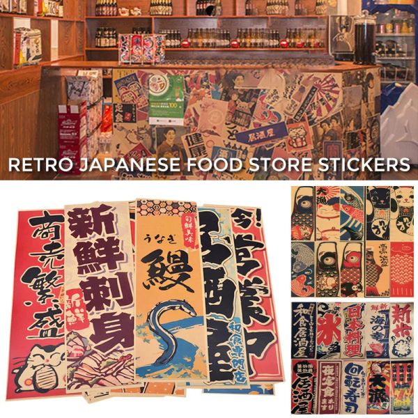 Adesivos estilo japonês cartazes ukiyoe decoração pintura comida japonesa sushi loja decoração vinho adesivos izakaya papel de parede papel kraft amarelo