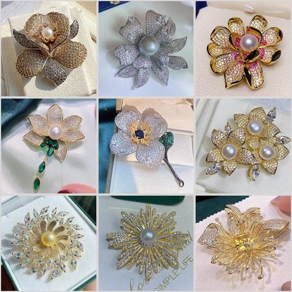 Broschen Luxus Micro-Intarsien Zirkon Blumen Pins für Frauen Kleidung Accessoires Hochzeit Corsage Schmuck Urlaub Geschenk Broschen