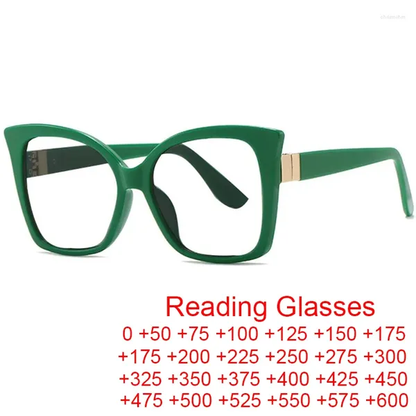 Güneş Gözlüğü Marka Tasarımcısı Büyük Boy Yeşil Kedi Göz Okuma Gözlükleri Kadınlar 2024 Trend Bilgisayar Gözlükleri Anti Mavi Işık Reçetesi