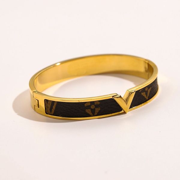 Moda 18k pulseira de ouro design clássico aço selo pulseira marca luxo letras couro pulseiras feminino amor jóias gif2791