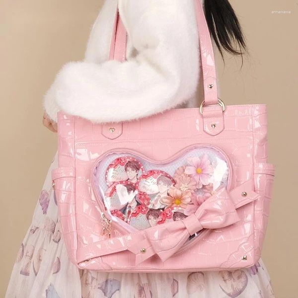 Sacos de noite Ita Bag Mulheres Clear Coração Ombro Bow Lolita Totes PVC Bolso Harajuku Estilo Meninas Bolsa e Bolsas