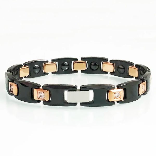 Armbänder schwarzes Keramikarmband für Frauen Energie Magnetische Armband Roségold geplattet Kristall Inlay Herren Schmuck Armband Liebhaber Geschenke