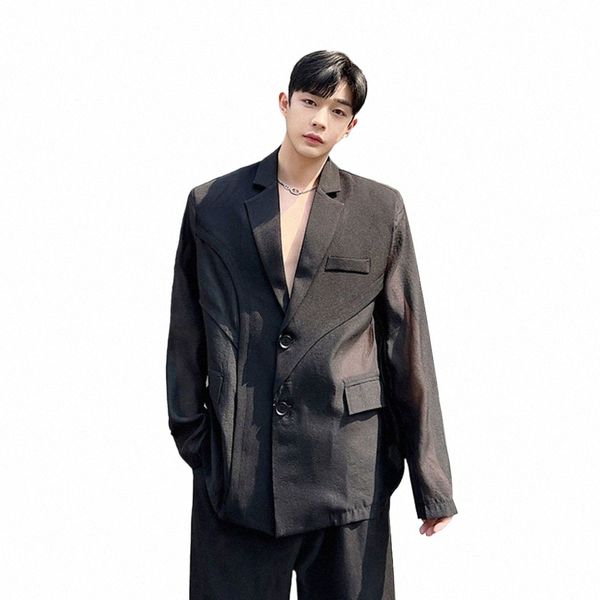 Primavera Estate Uomo Nicchia Fi See Through Organza Splice Allentato Casual Blazer Suit Coat Net Celebrity Traspirante Suit Jackets M7Iu #