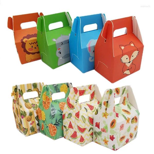 Confezione regalo 24/48 pezzi Frutta animale della giungla Compleanno per bambini Contenitore di caramelle Carta da forno per biscotti Per gli ospiti Borsa per imballaggio per feste Baby Shower Bomboniera