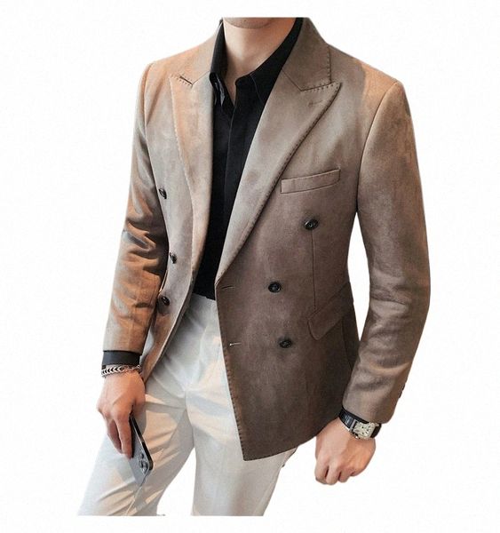 Klassische Wildleder Blazer Männer Slim Fit Korea Designer Casual Jacke Mantel 4XL Chaqueta Hombre Zweireiher Anzug Blazer Homme Winter v82O #