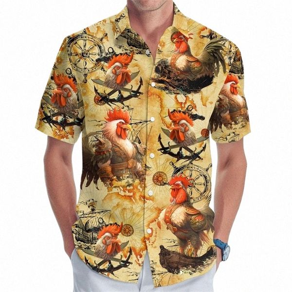 Männer Butt Up Strand Hemd 3d Digitaldruck Huhn Muster Surfen Hawaiian Shirt Für Männer Casual Kurzarm Plus Größe hemden U0JZ #