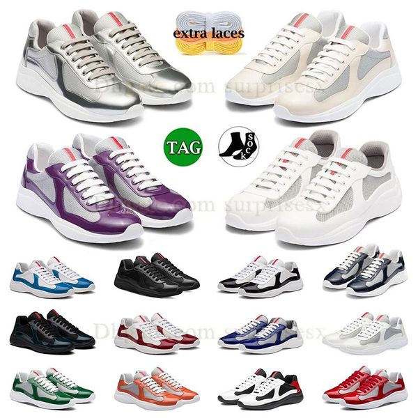 Luxus-Turnschuhe America Cup Prad Freizeitschuhe Mesh-Stoff Stoff Schnürung Atmungsaktive Dhgates Patent Flachgummi-Laufschuh Prads Panda Soft Praaddas Nylon-Trainer