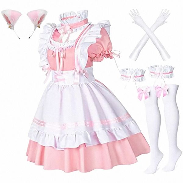 Anime Französisch Maid Apr Lolita Fancy Dr Cosplay Kostüm Pelzige Katze Ohr Handschuhe Socken Set r6cw #