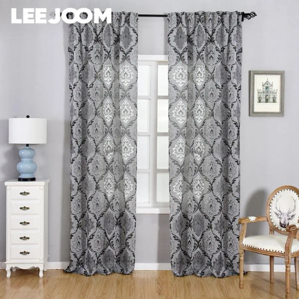 Banhos Leejoom estilo europeu cinza jacquard floral cortina para sala de estar cozinha personalizar tamanho pronto cortina 1 peça