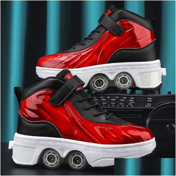 Patins em linha deformação de dupla fileira de dupla utilização sapato de skate retrátil ao ar livre moda casual crianças tênis parkour drop del dhyg8