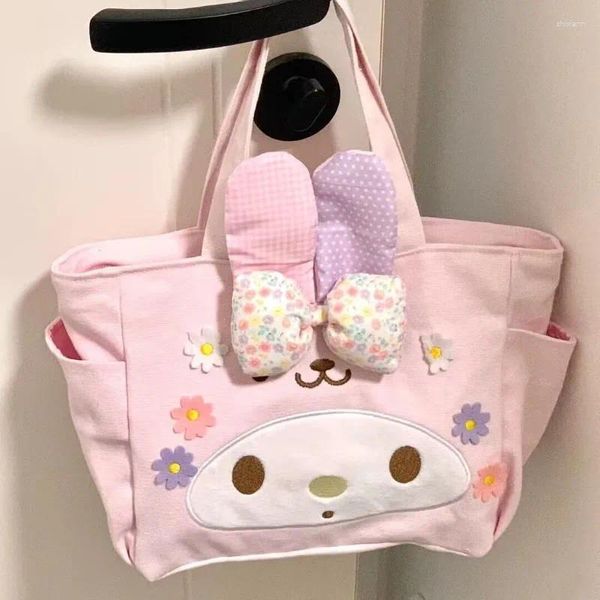 MBTI Pink Melody Женская сумка на плечо с завязками, Холст с милыми мультфильмами, студенческие сумки для обеда, повседневные сумки на каждый день, 2024, женская сумка в японском стиле