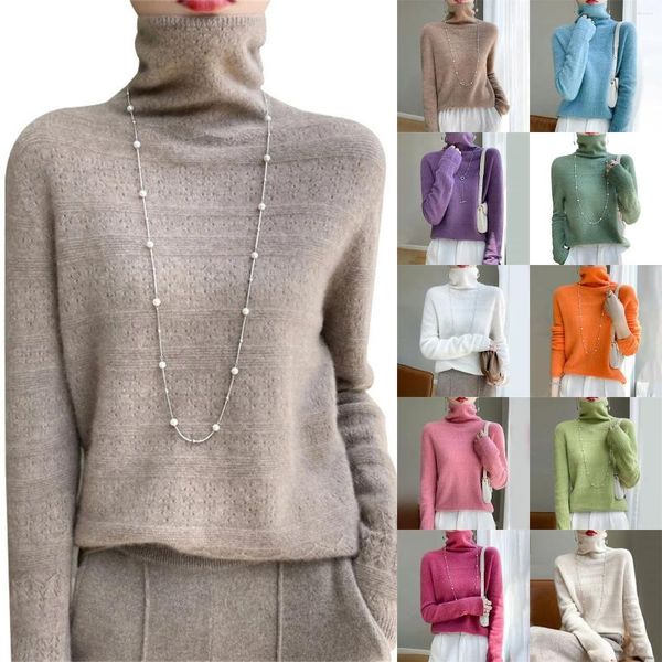 Maglioni da donna Maglione di lana Top da donna con collo alto semplice in maglia jacquard ritagliato per dolcevita grosso Pullover da donna