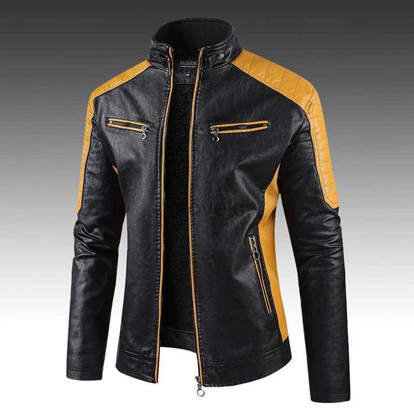 Couro masculino couro falso 2023High-end slim todos vão com roupas de couro tendência de moda masculina tendência de casaco bonito mais veludo juventude jaqueta de couro PU 240330