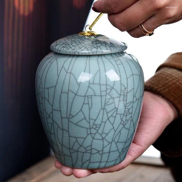 Bottiglie di stoccaggio Crack Vaso in ceramica Coperchio placcato oro Sigillo Tè Caffè Caramelle Serbatoio in porcellana ad alta temperatura Scatola per alimenti Decorazione artistica