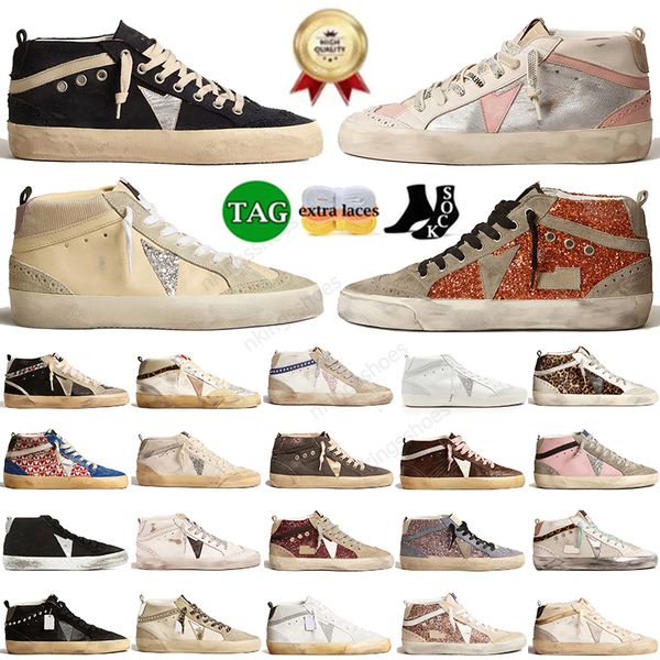 2024 Designer Moafers Golden Sneakers Estrelas Sapatos Casuais Couro Itália Mid Lantejoula Clássico Branco Sujo Do-Old Sapato Marca Mulheres Homens Ball Star Trainers Plataforma