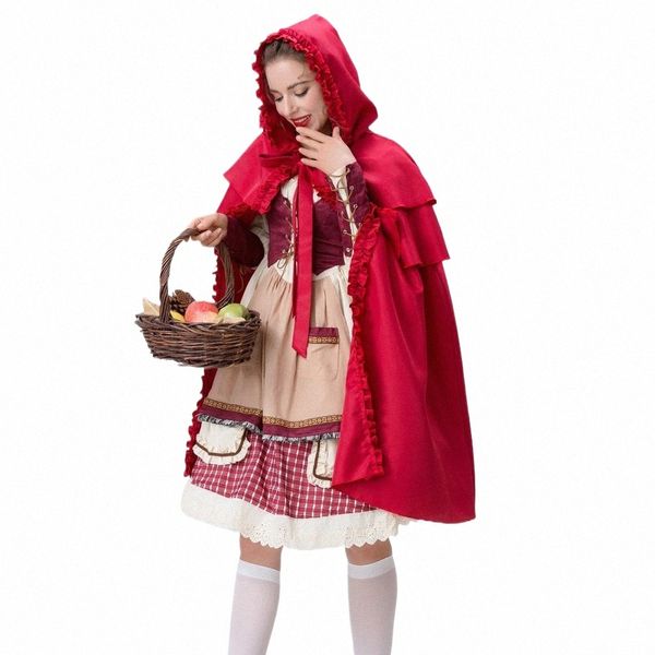 halen Costume da cameriera per adulti rurale Cappuccetto Rosso Costume da palcoscenico per adulti 68xt #