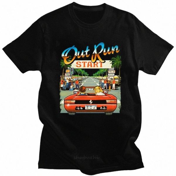 Japonês Arcade Racing Video Game Out Run T Shirt Men Manga Curta Vintage 80s Csole Gaming T-shirt OutRun Camiseta Cott Tee 447k #