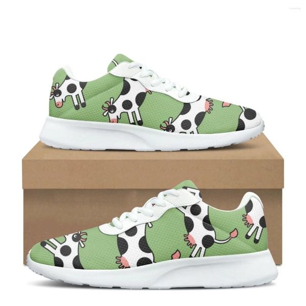 Sapatos casuais padrão de vaca dos desenhos animados design da marca para mulheres fitness conforto absorvente resistente ao desgaste senhoras tênis ao ar livre