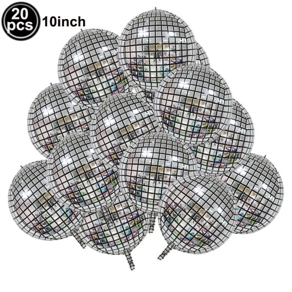 Zubehör 20 Stück 10/32 Zoll Disco-Folienballon für 70er-Jahre-Disco-Party-Dekoration, 4D-Rundkugel, metallischer Disco-Kugel-Ballon, Geburtstag, Hochzeitsdekorationen