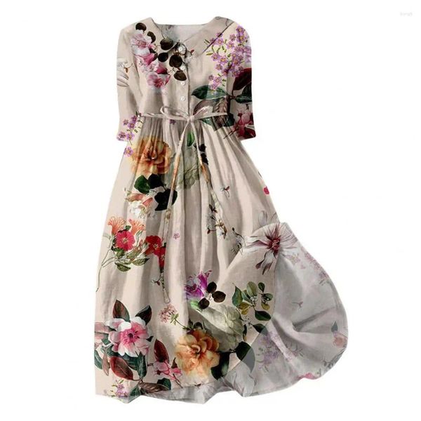 Vestidos casuais vestido de verão boêmio floral impressão midi com detalhe de renda a linha silhueta para mulheres primavera moda declaração viagem