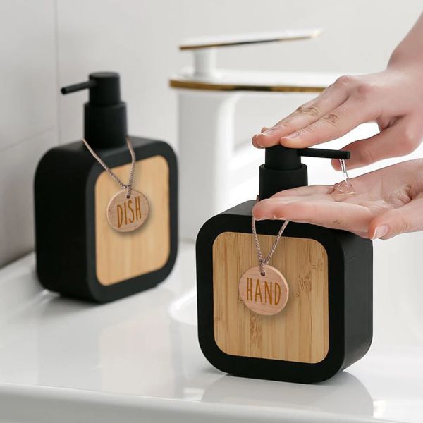 Dispenser Dispenser di sapone per le mani di design in bambù Pressa per mani di lusso Mani Piatti Contenitore di sapone Cucina Bagno Uso Bottiglia di sapone liquido