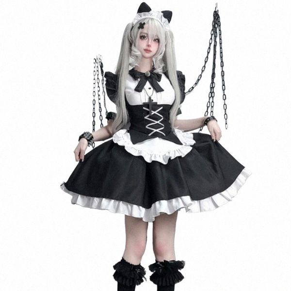 Japanische Gothic Lolita Dr Frauen Y2k Halen Maid Cosplay Kostüme Party Dres Mädchen Süße Anime Rolle Spielen Uniform Set Neue j30W #