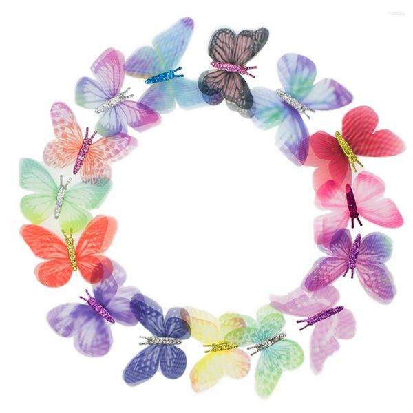 Decoração de festa 100pcs gradiente colorida organza tecido de borboleta apliques de 60 mm de chiffon translúcido para decoração embelezamento de boneca