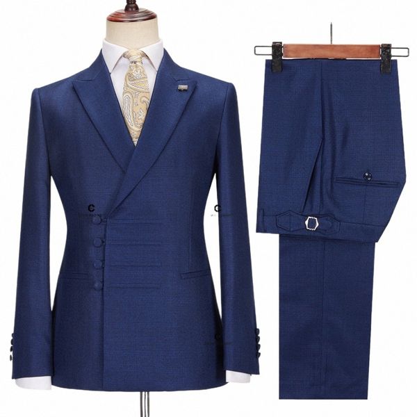 cenne des graoom neue Vintage-blaue Anzüge für Männer mit chinesischem Knoten-Hintern, einreihiges Spitzenrevers, Jacke und Hose, 2-teiliges Set für Büro c0ep #